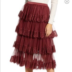New Rachel Parcell Red Grape mix lace skirt